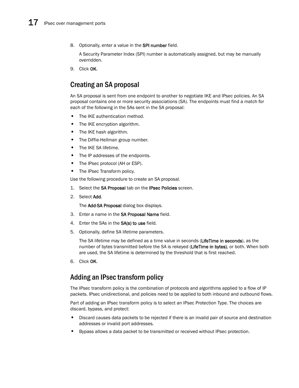 Creating an sa proposal, Adding an ipsec transform policy | Dell POWEREDGE M1000E User Manual | Page 266 / 310