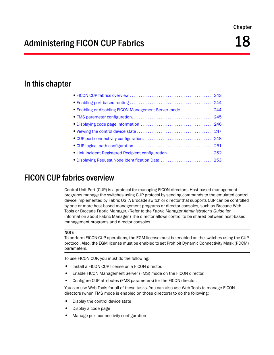 Administering ficon cup fabrics, In this chapter, Ficon cup fabrics overview | Chapter 18, Chapter 18, “administering ficon cup fabrics | Dell POWEREDGE M1000E User Manual | Page 271 / 310