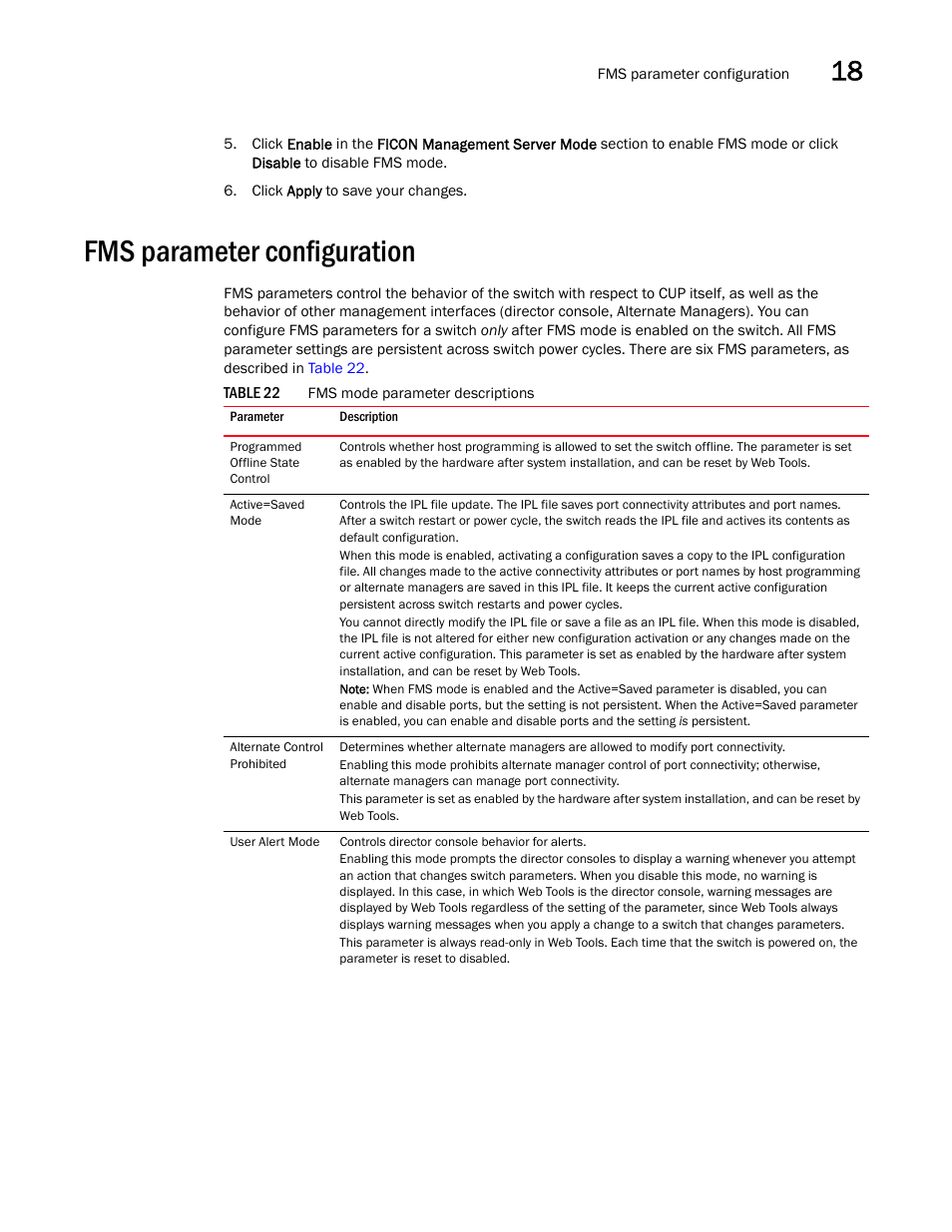 Fms parameter configuration, Table 22 | Dell POWEREDGE M1000E User Manual | Page 273 / 310