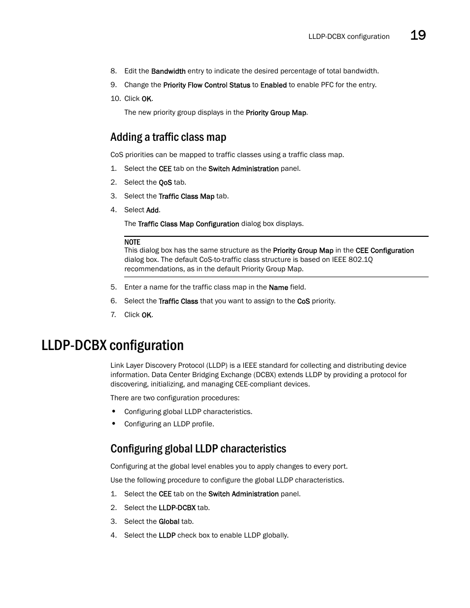 Adding a traffic class map, Lldp-dcbx configuration, Configuring global lldp characteristics | Dell POWEREDGE M1000E User Manual | Page 287 / 310