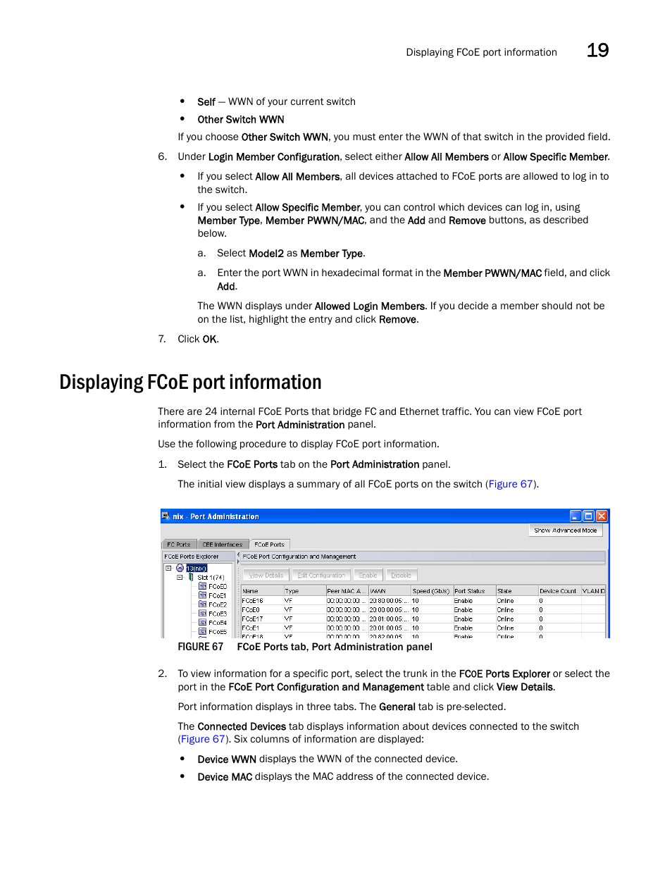 Displaying fcoe port information, Figure 67, Fcoe ports tab, p | Dell POWEREDGE M1000E User Manual | Page 293 / 310