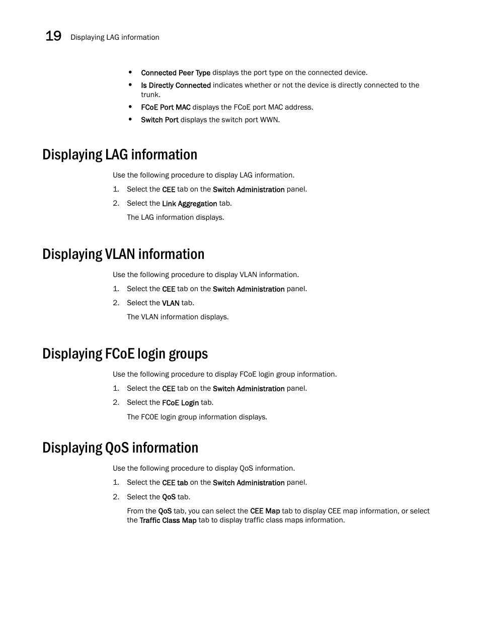 Displaying lag information, Displaying vlan information, Displaying fcoe login groups | Displaying qos information | Dell POWEREDGE M1000E User Manual | Page 294 / 310