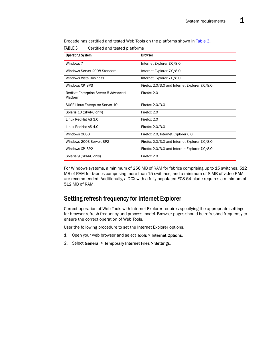 Setting refresh frequency for internet explorer, Table 3, Draft: brocade confidential | Dell POWEREDGE M1000E User Manual | Page 33 / 310