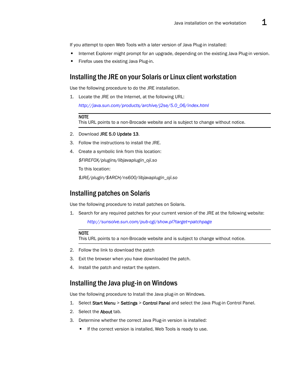 Installing patches on solaris, Installing the java plug-in on windows | Dell POWEREDGE M1000E User Manual | Page 35 / 310