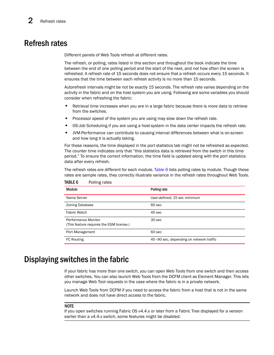 Refresh rates, Displaying switches in the fabric, Table 6 | Dell POWEREDGE M1000E User Manual | Page 58 / 310