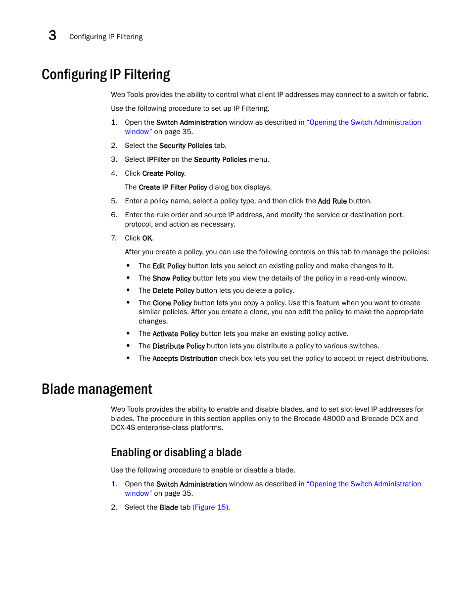 Configuring ip filtering, Blade management, Enabling or disabling a blade | Dell POWEREDGE M1000E User Manual | Page 66 / 310