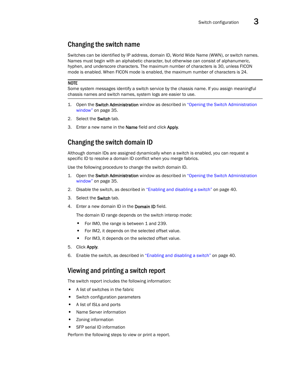 Changing the switch name, Changing the switch domain id, Viewing and printing a switch report | Dell POWEREDGE M1000E User Manual | Page 69 / 310
