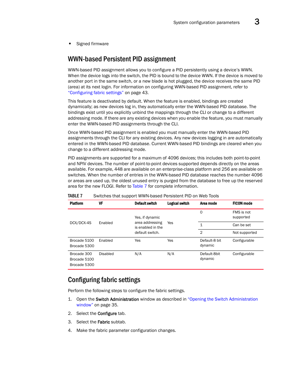 Wwn-based persistent pid assignment, Configuring fabric settings, Table 7 | Dell POWEREDGE M1000E User Manual | Page 71 / 310