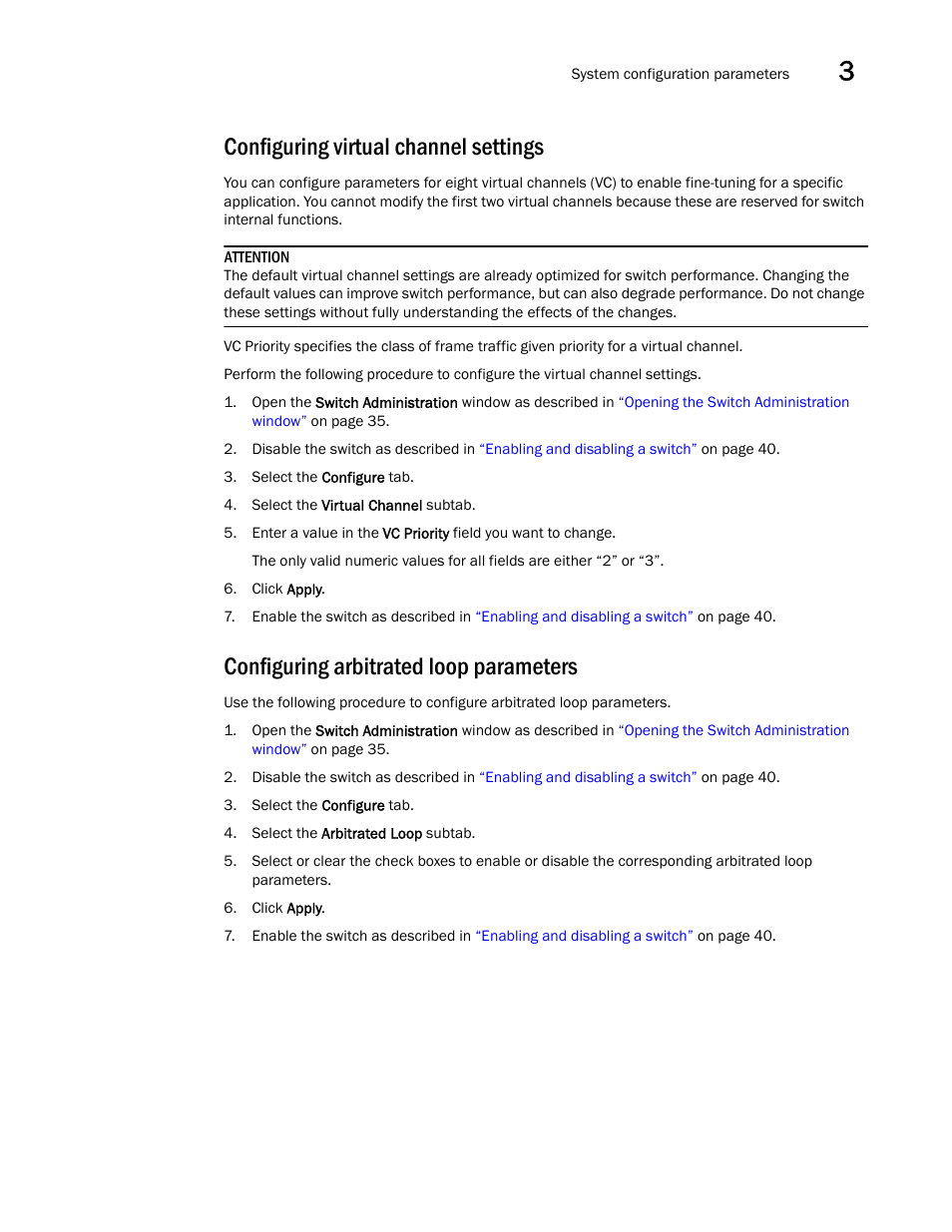 Configuring virtual channel settings, Configuring arbitrated loop parameters | Dell POWEREDGE M1000E User Manual | Page 73 / 310