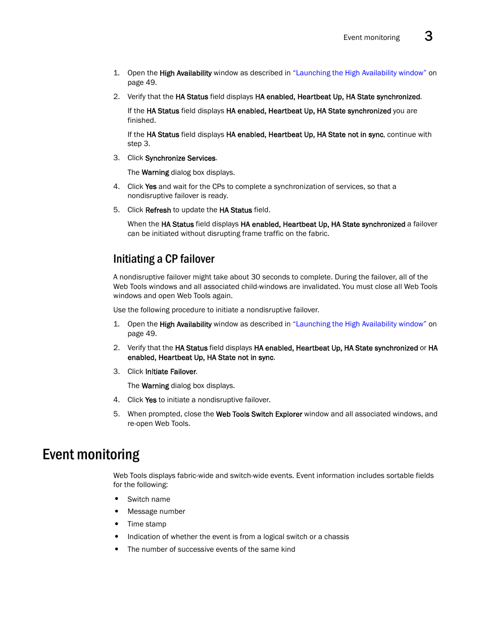 Initiating a cp failover, Event monitoring | Dell POWEREDGE M1000E User Manual | Page 81 / 310