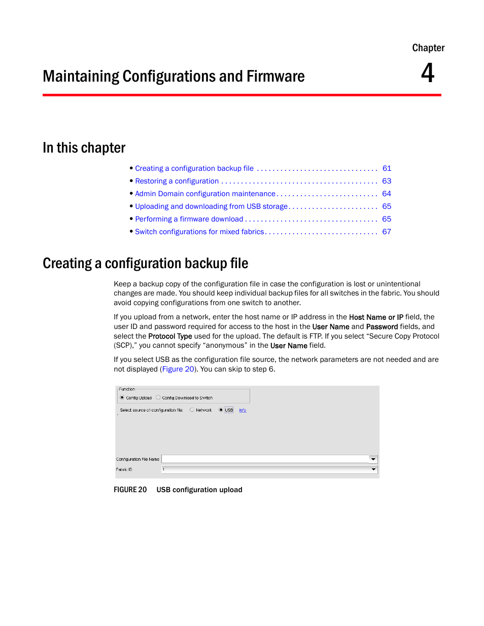 Maintaining configurations and firmware, In this chapter, Creating a configuration backup file | Chapter 4, Figure 20 | Dell POWEREDGE M1000E User Manual | Page 89 / 310