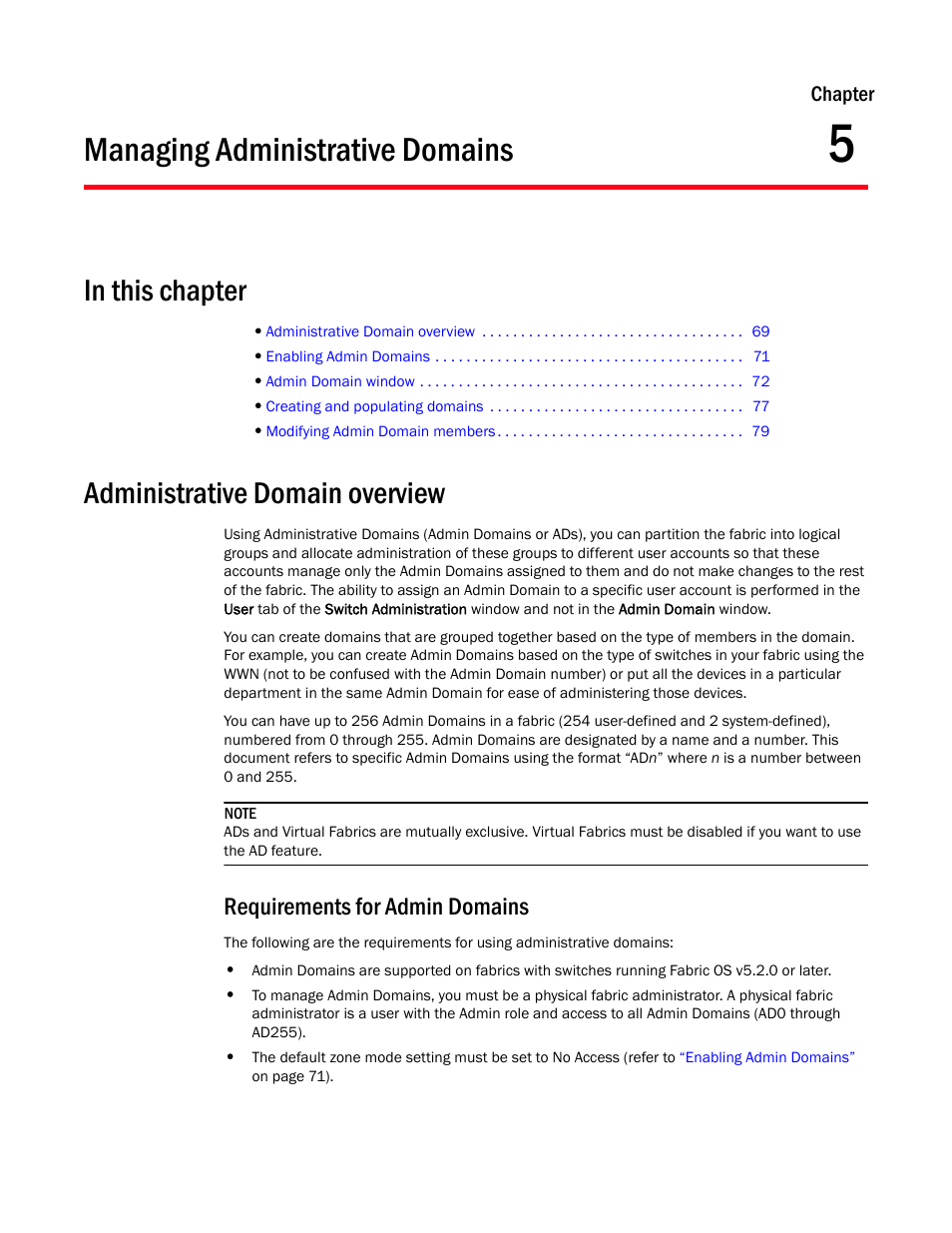 Managing administrative domains, In this chapter, Administrative domain overview | Requirements for admin domains, Chapter 5, Chapter 5, “managing administrative domains | Dell POWEREDGE M1000E User Manual | Page 97 / 310