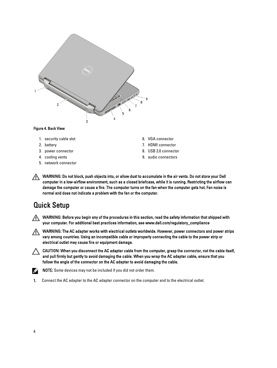 Quick setup | Dell Vostro 2520 (Mid 2012) User Manual | Page 4 / 7