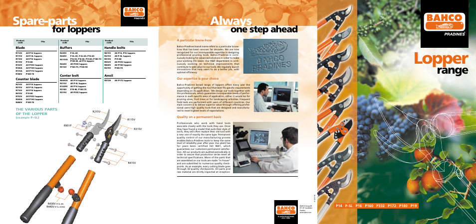 Lopper, Spare-parts, Always | Range, For loppers, One step ahead, The various parts of the lopper | Bahco P172 User Manual | Page 5 / 6