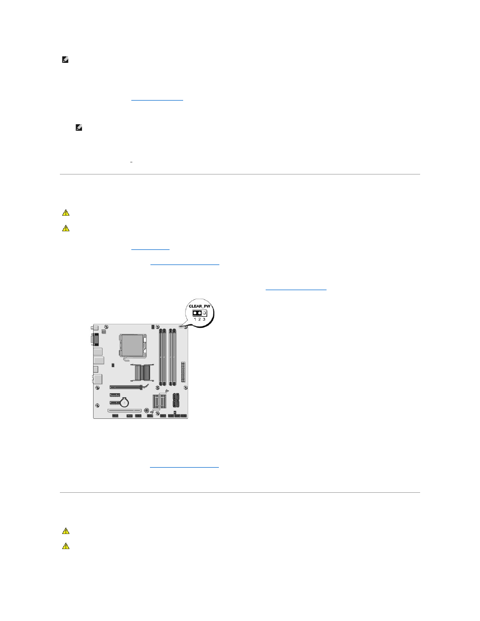 Clearing forgotten passwords, Clearing cmos settings | Dell Studio Slim D540S (Late 2008) User Manual | Page 33 / 37