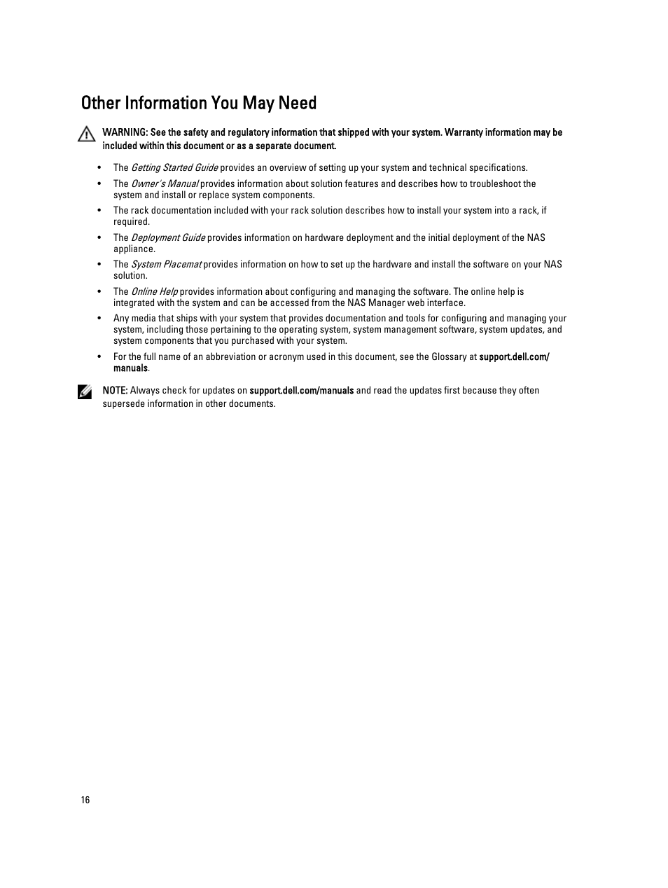 Other information you may need | Dell PowerVault NX3600 User Manual | Page 16 / 117