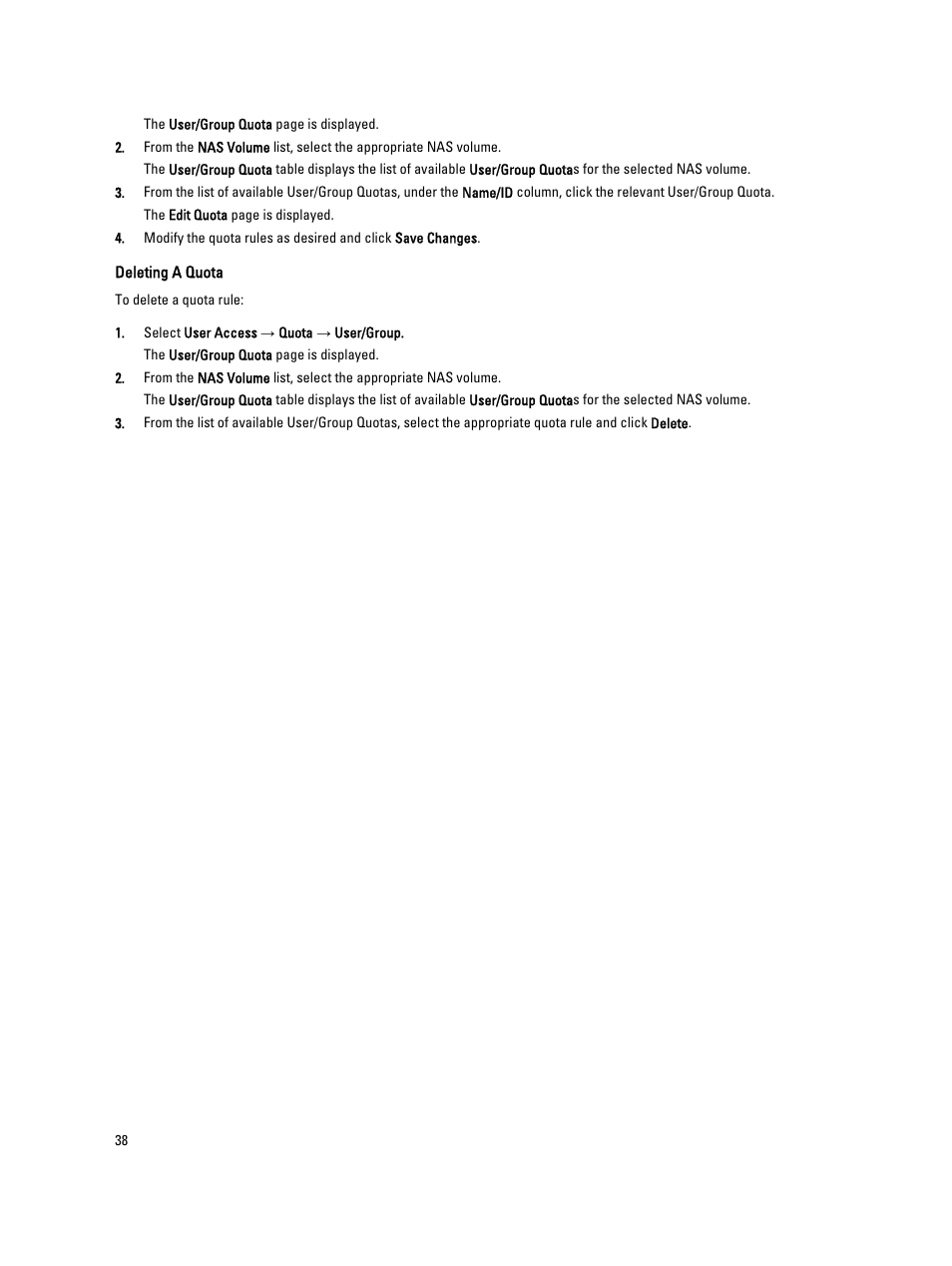 Deleting a quota | Dell PowerVault NX3600 User Manual | Page 38 / 117