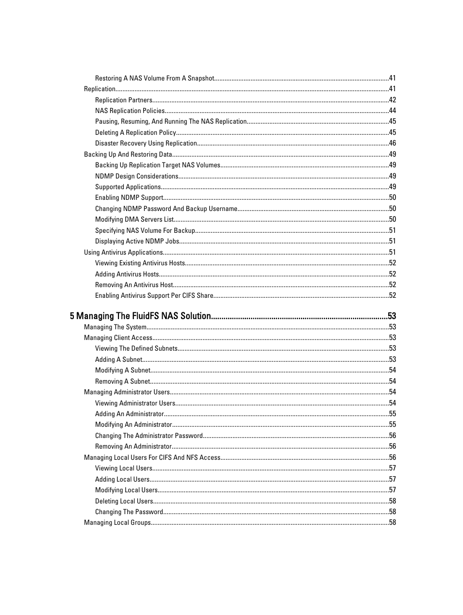 5 managing the fluidfs nas solution | Dell PowerVault NX3600 User Manual | Page 5 / 117