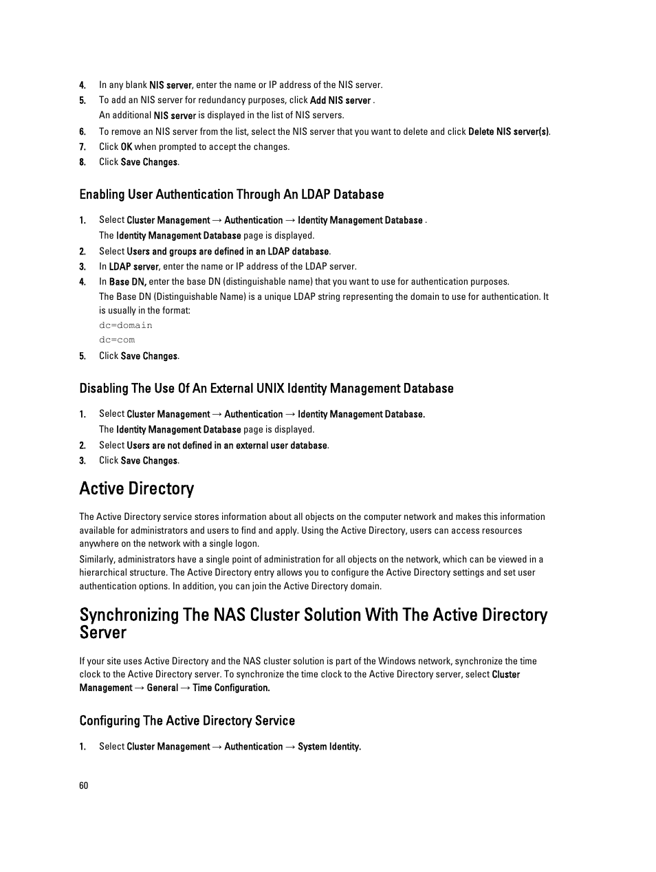 Active directory, Configuring the active directory service | Dell PowerVault NX3600 User Manual | Page 60 / 117