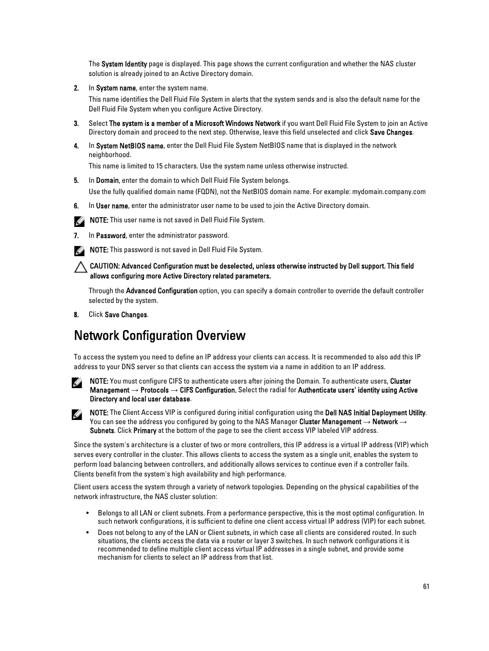Network configuration overview | Dell PowerVault NX3600 User Manual | Page 61 / 117