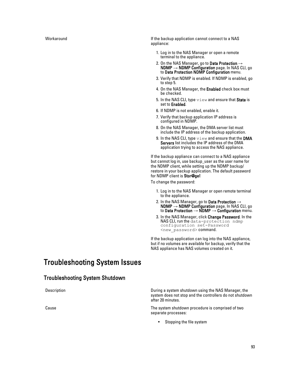 Troubleshooting system issues, Troubleshooting system shutdown | Dell PowerVault NX3600 User Manual | Page 93 / 117