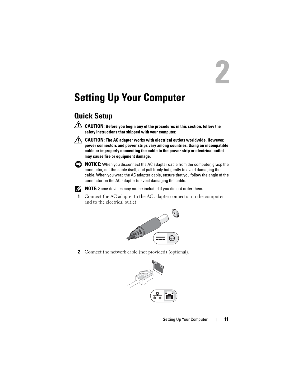 Setting up your computer, Quick setup | Dell Latitude E5500 User Manual | Page 11 / 66