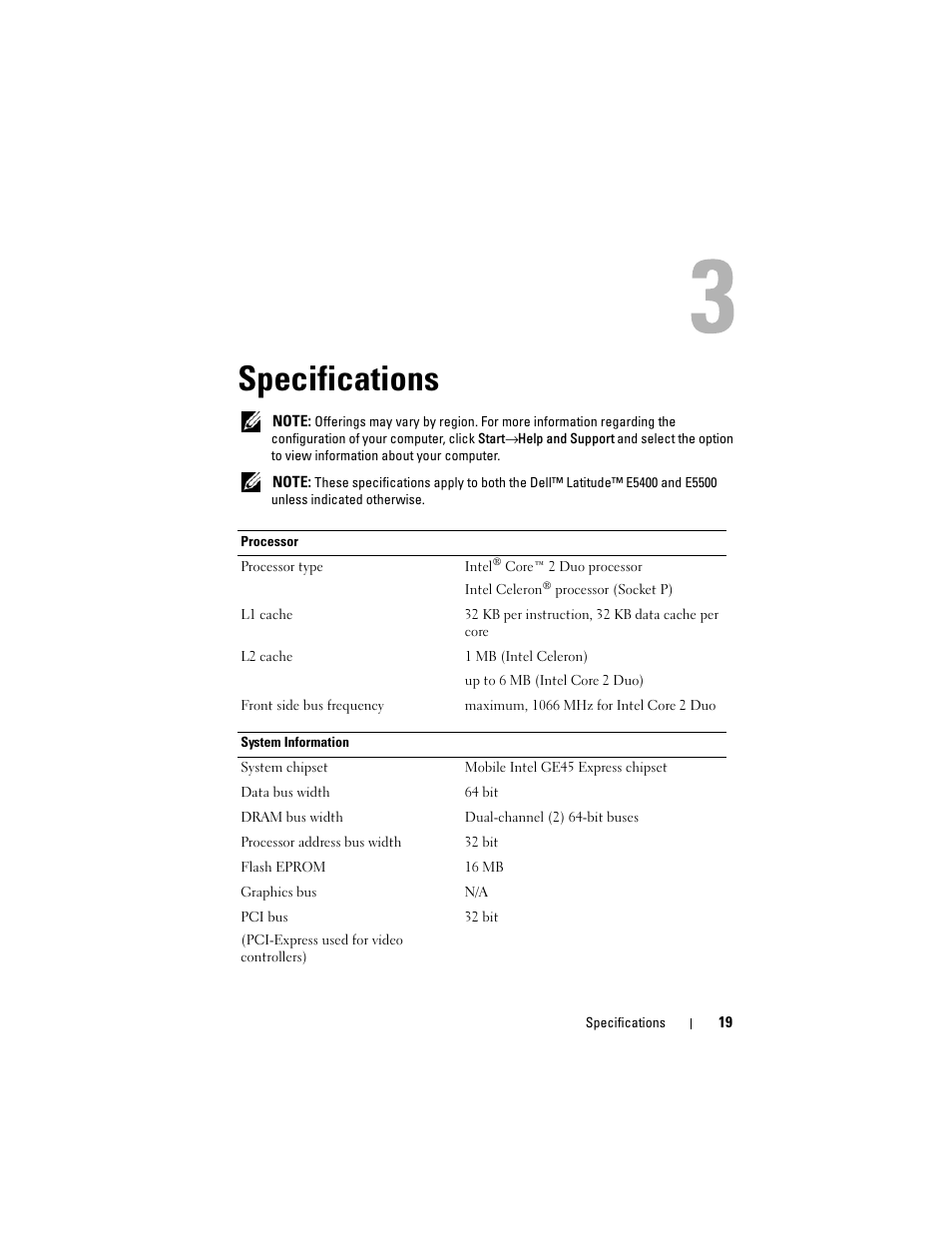Specifications | Dell Latitude E5500 User Manual | Page 19 / 66