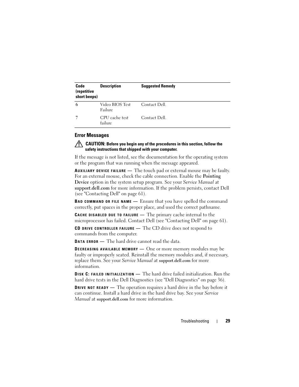 Error messages | Dell Latitude E5500 User Manual | Page 29 / 66