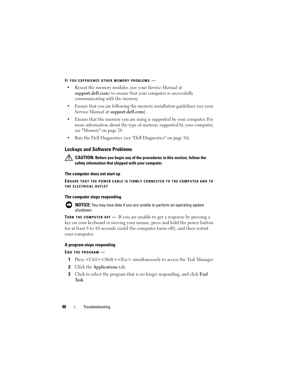 Lockups and software problems | Dell Latitude E5500 User Manual | Page 40 / 66