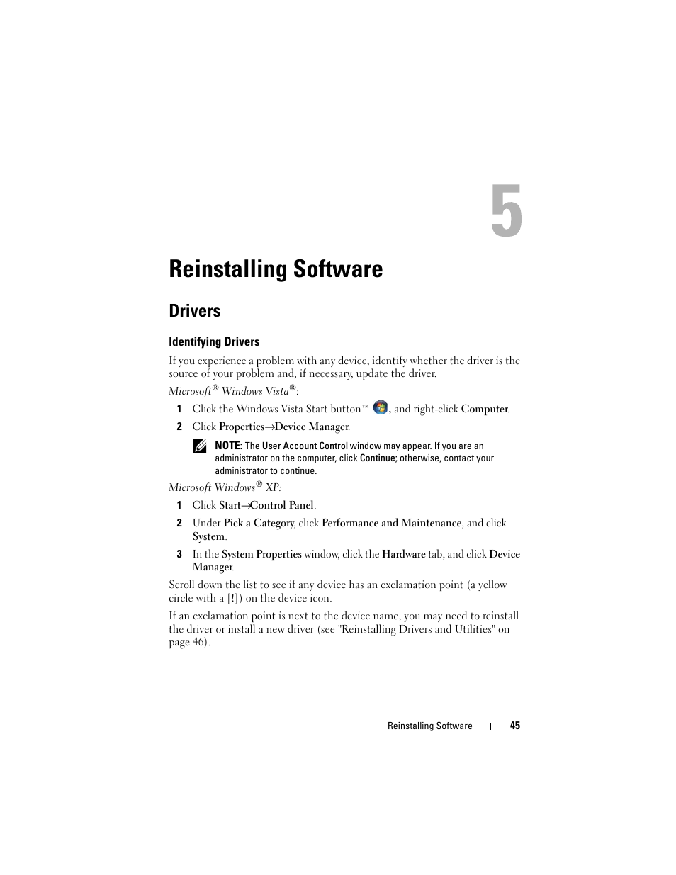 Reinstalling software, Drivers | Dell Latitude E5500 User Manual | Page 45 / 66