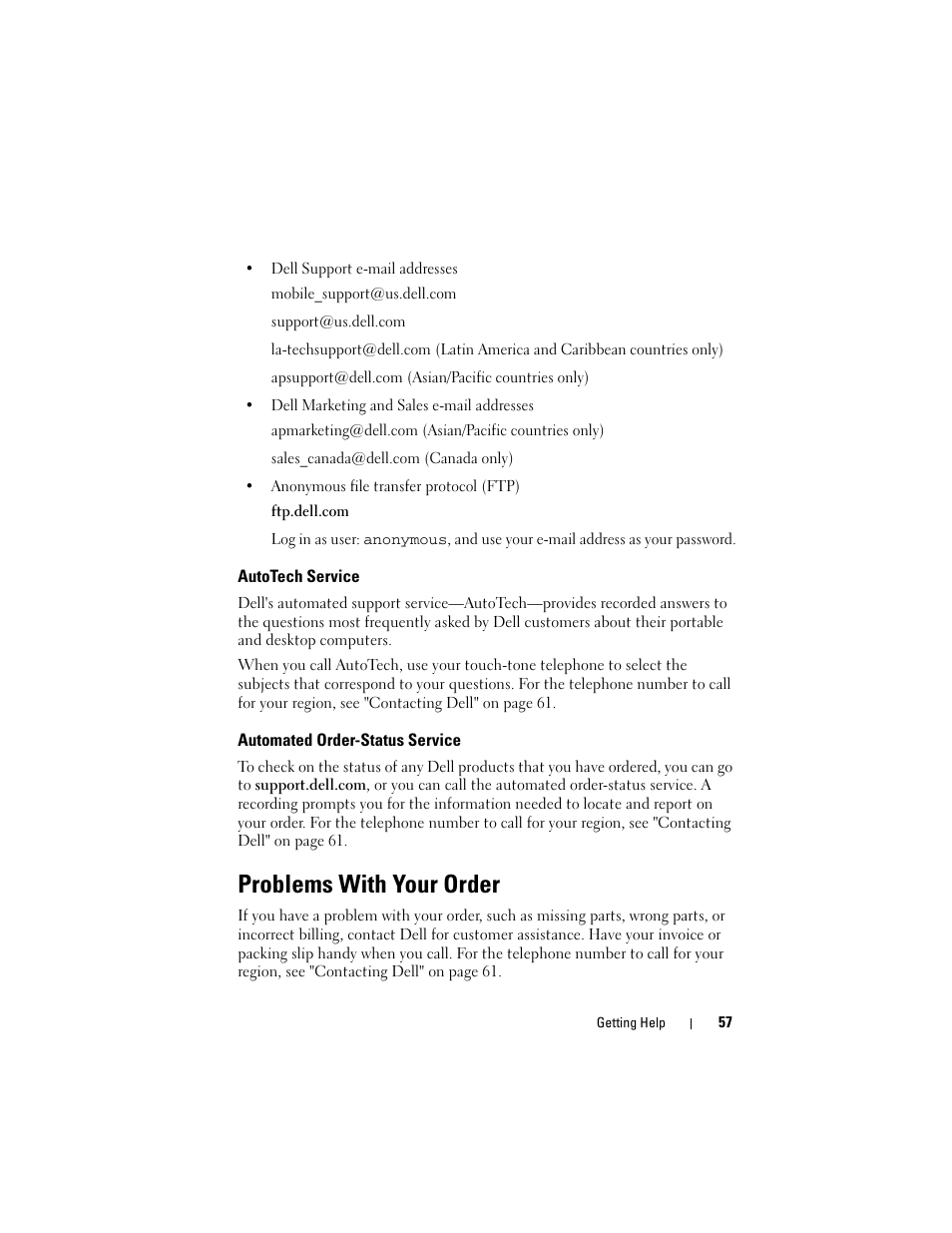 Problems with your order | Dell Latitude E5500 User Manual | Page 57 / 66