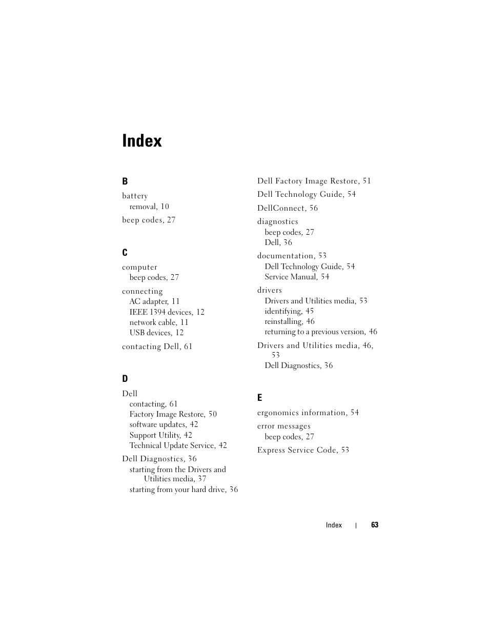 Index | Dell Latitude E5500 User Manual | Page 63 / 66