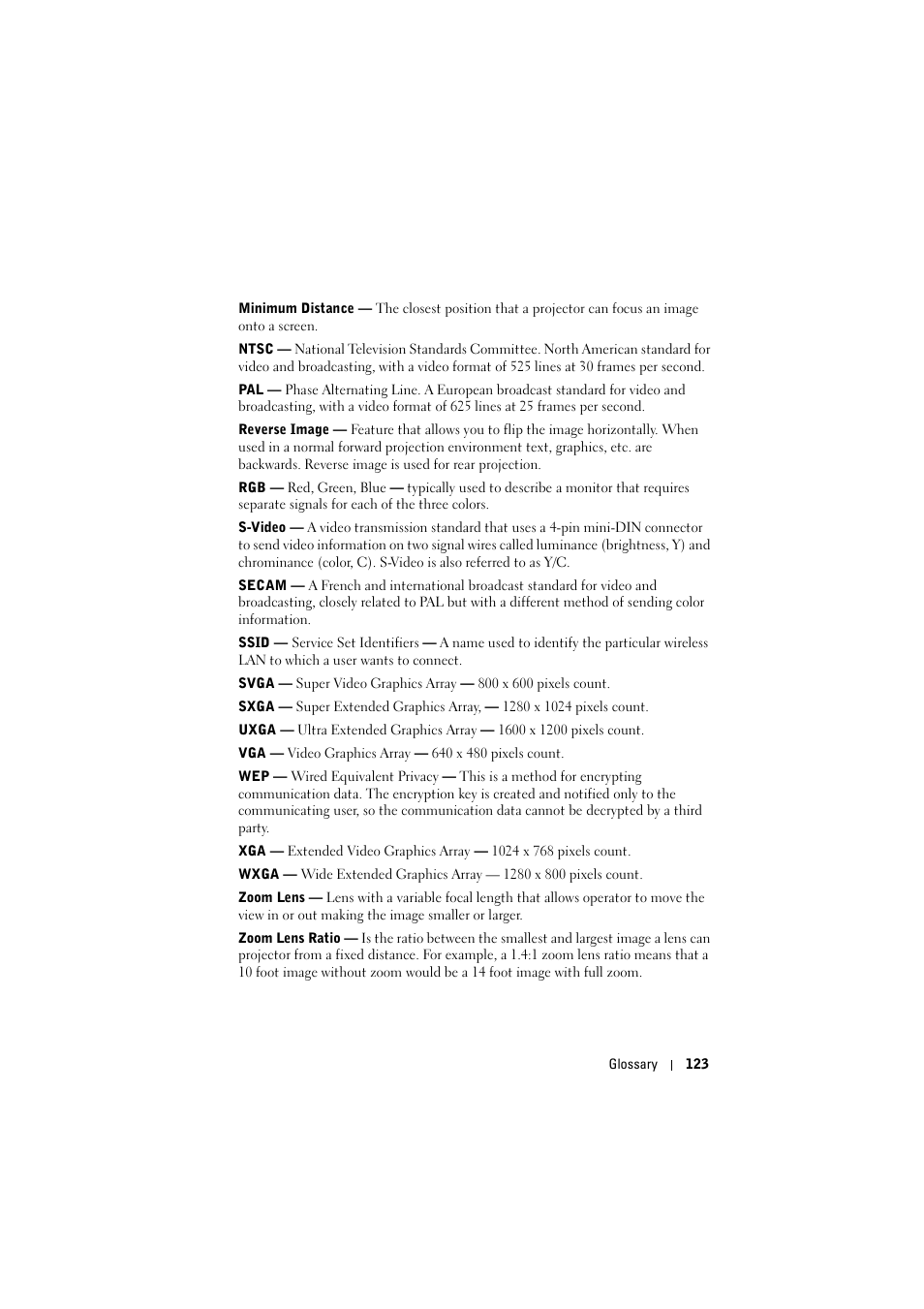 Dell S300wi Projector User Manual | Page 124 / 127