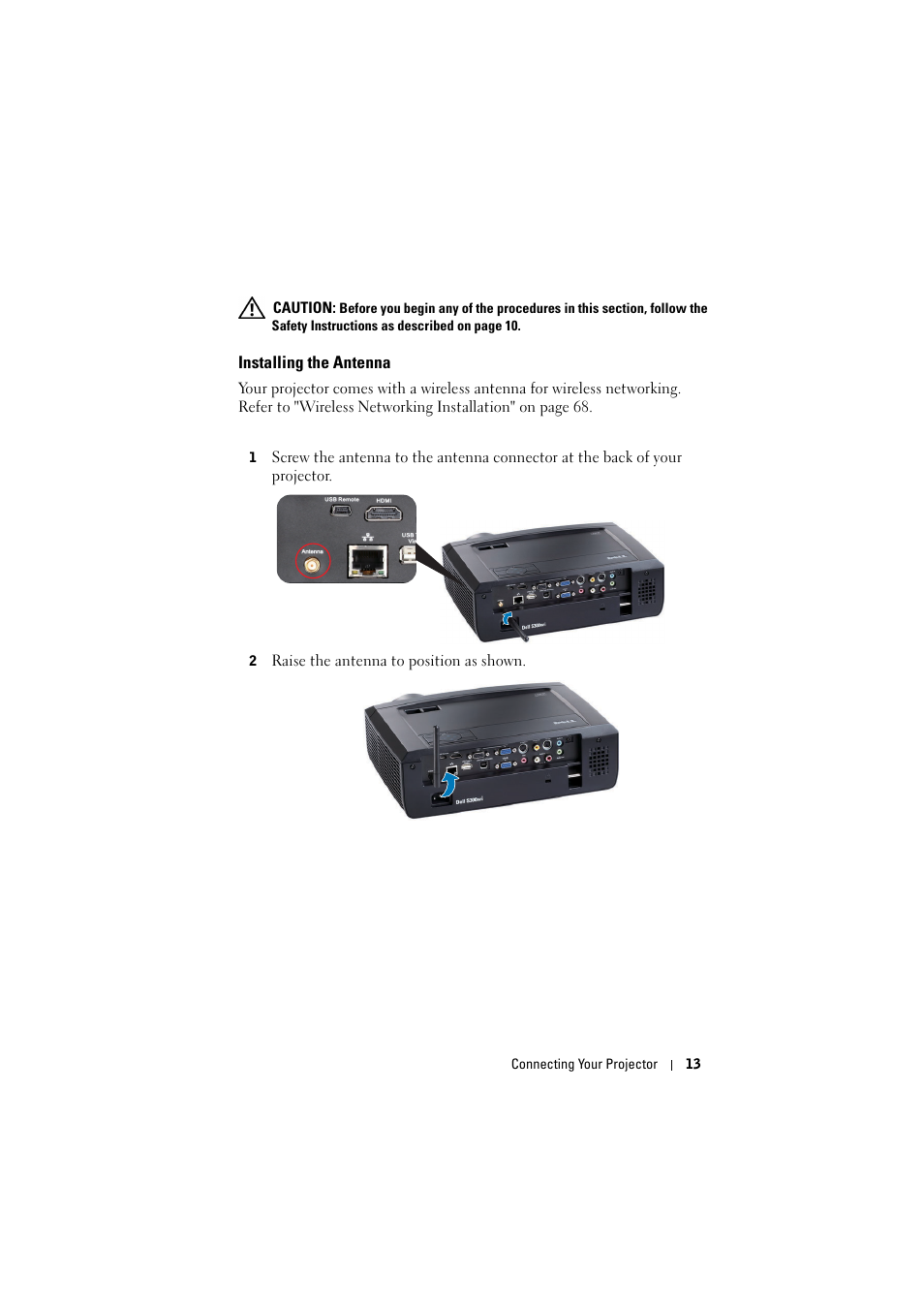 Installing the antenna | Dell S300wi Projector User Manual | Page 13 / 127