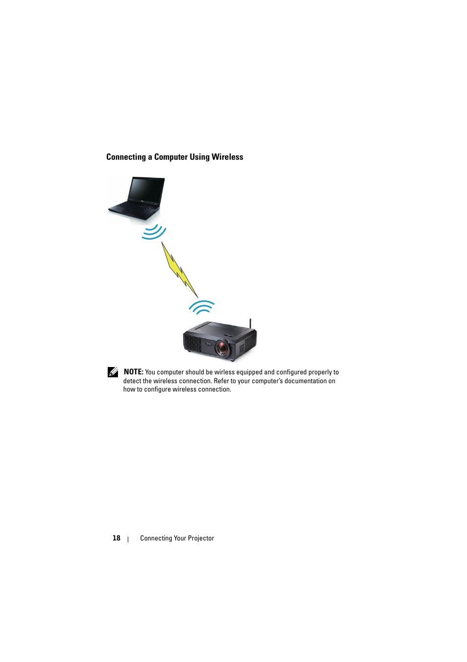 Connecting a computer using wireless | Dell S300wi Projector User Manual | Page 18 / 127