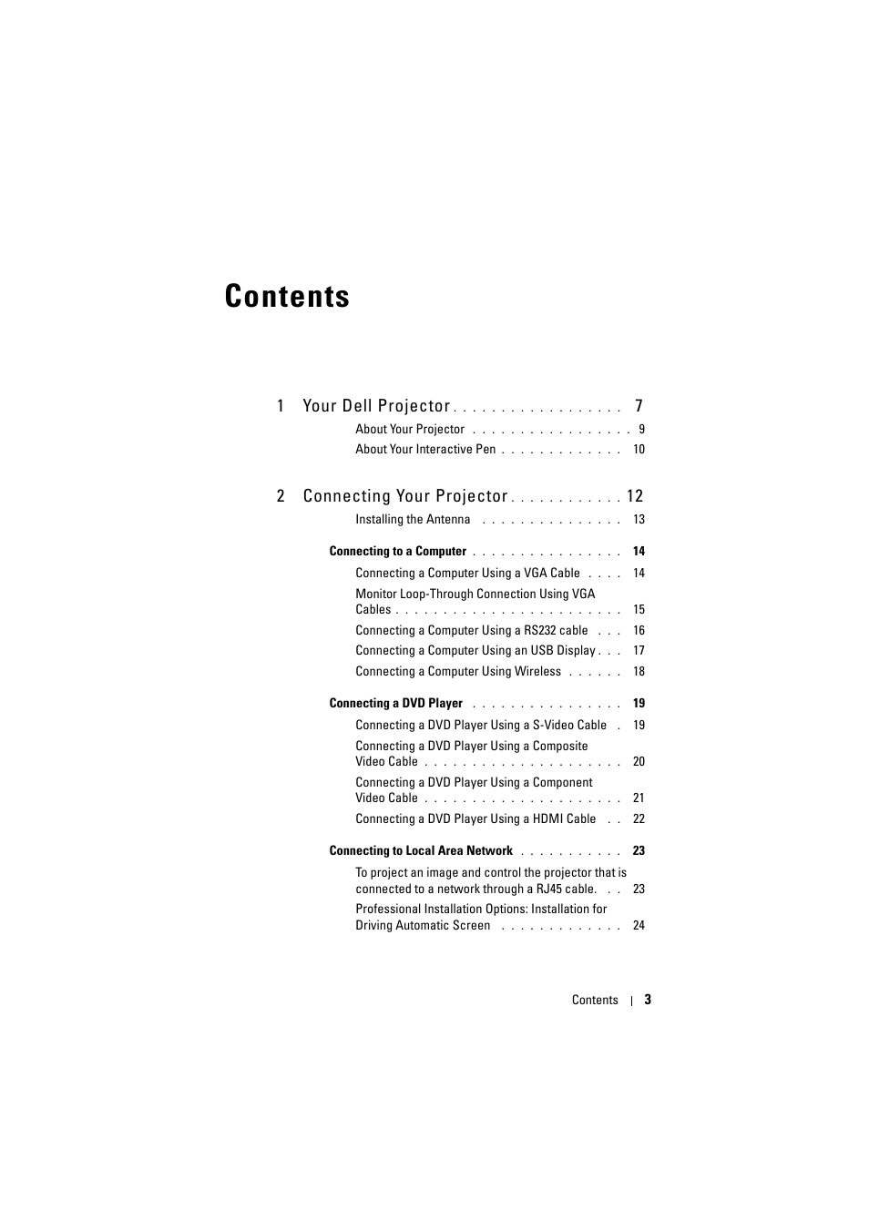 Dell S300wi Projector User Manual | Page 3 / 127