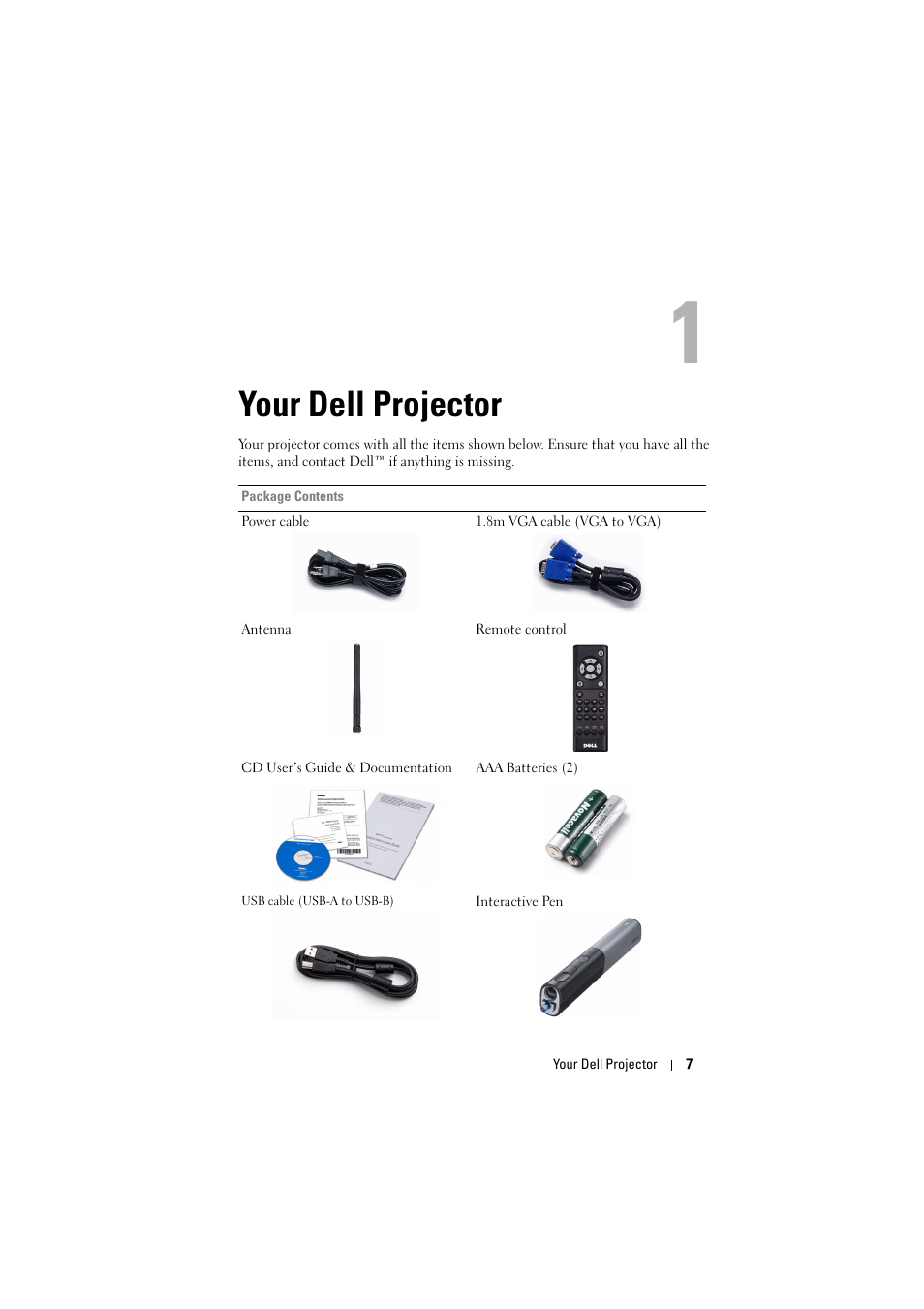 Your dell projector | Dell S300wi Projector User Manual | Page 7 / 127