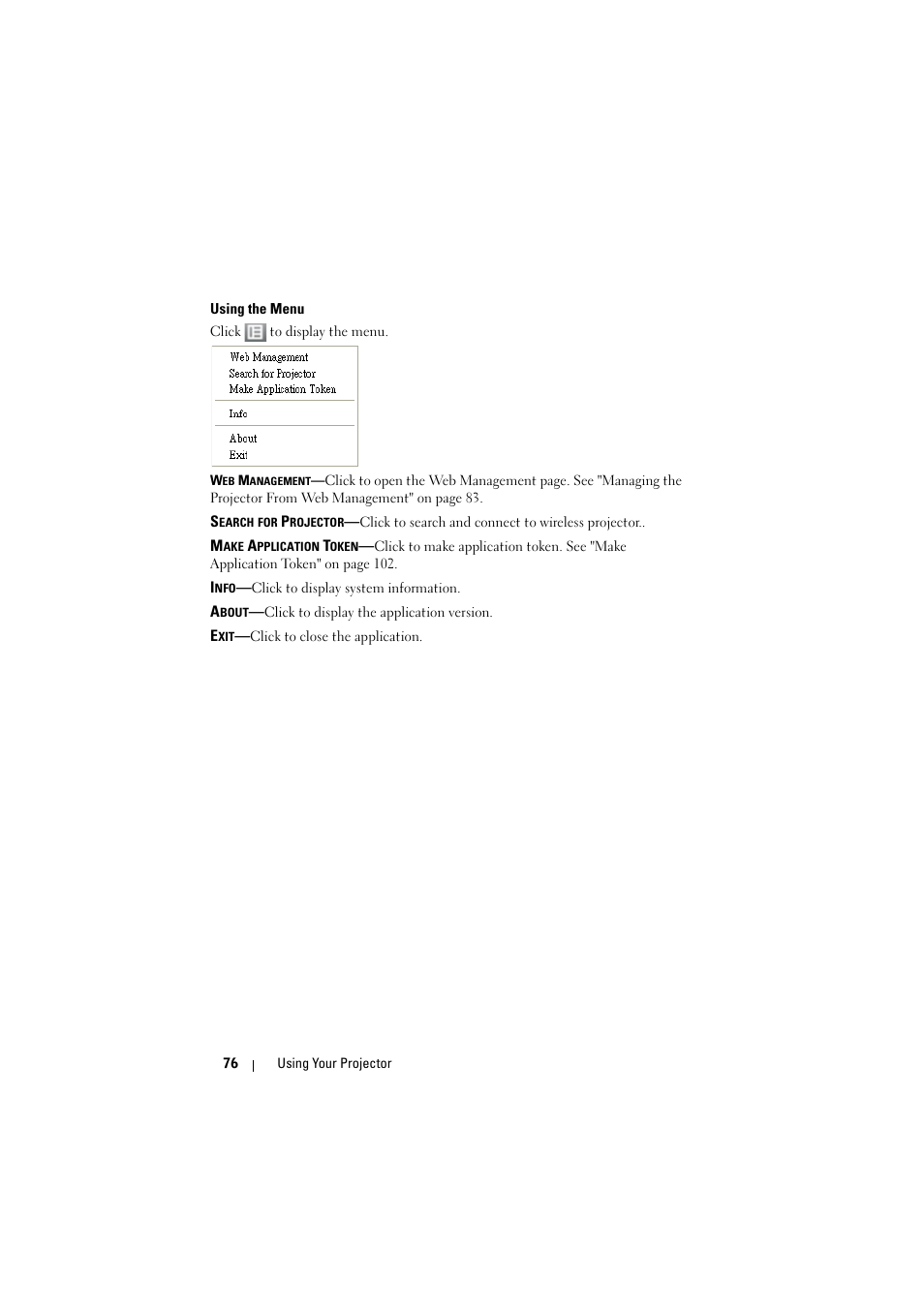 Using the menu | Dell S300wi Projector User Manual | Page 76 / 127