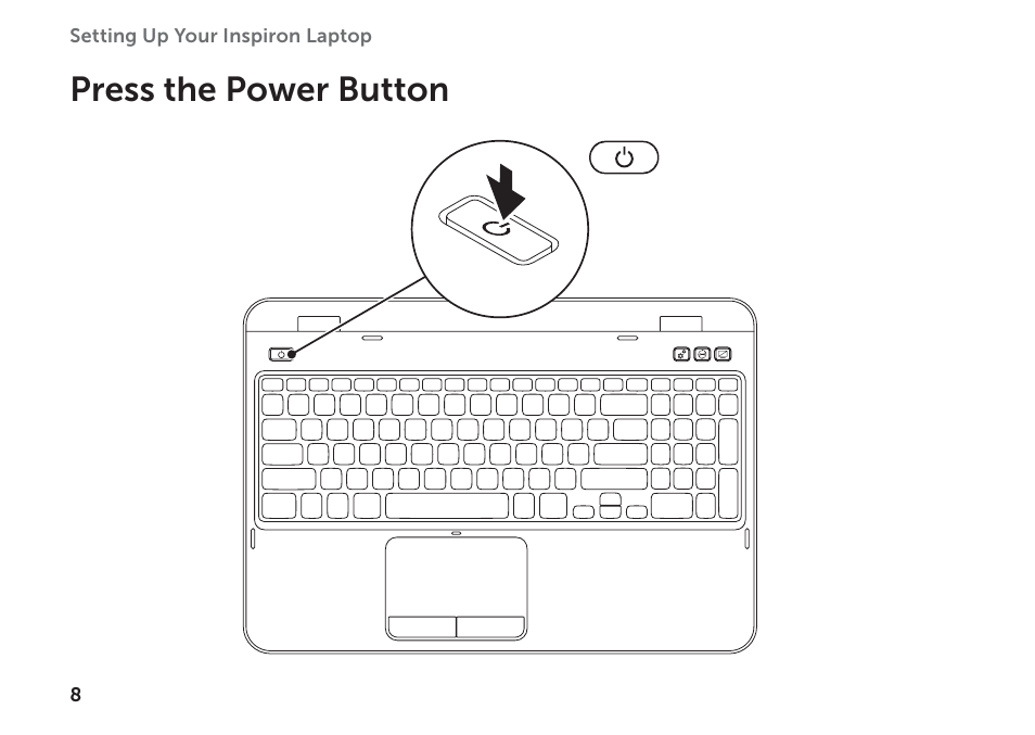 Press the power button | Dell Inspiron M511R (Mid 2011) User Manual | Page 10 / 98
