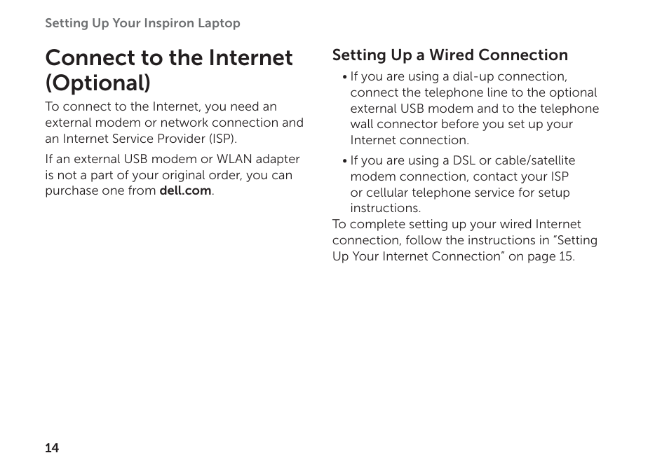Connect to the internet (optional) | Dell Inspiron M511R (Mid 2011) User Manual | Page 16 / 98