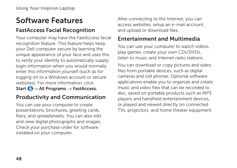 Software features | Dell Inspiron M511R (Mid 2011) User Manual | Page 50 / 98