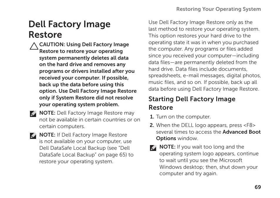 Dell factory image restore | Dell Inspiron M511R (Mid 2011) User Manual | Page 71 / 98