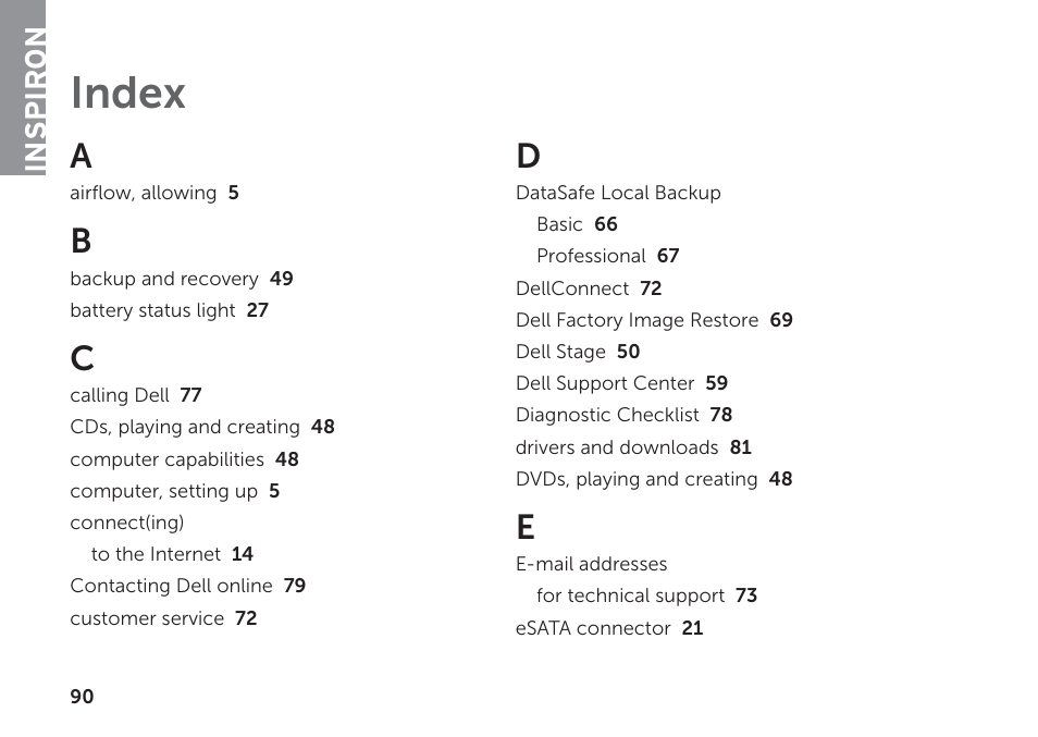 Index, Inspiron | Dell Inspiron M511R (Mid 2011) User Manual | Page 92 / 98