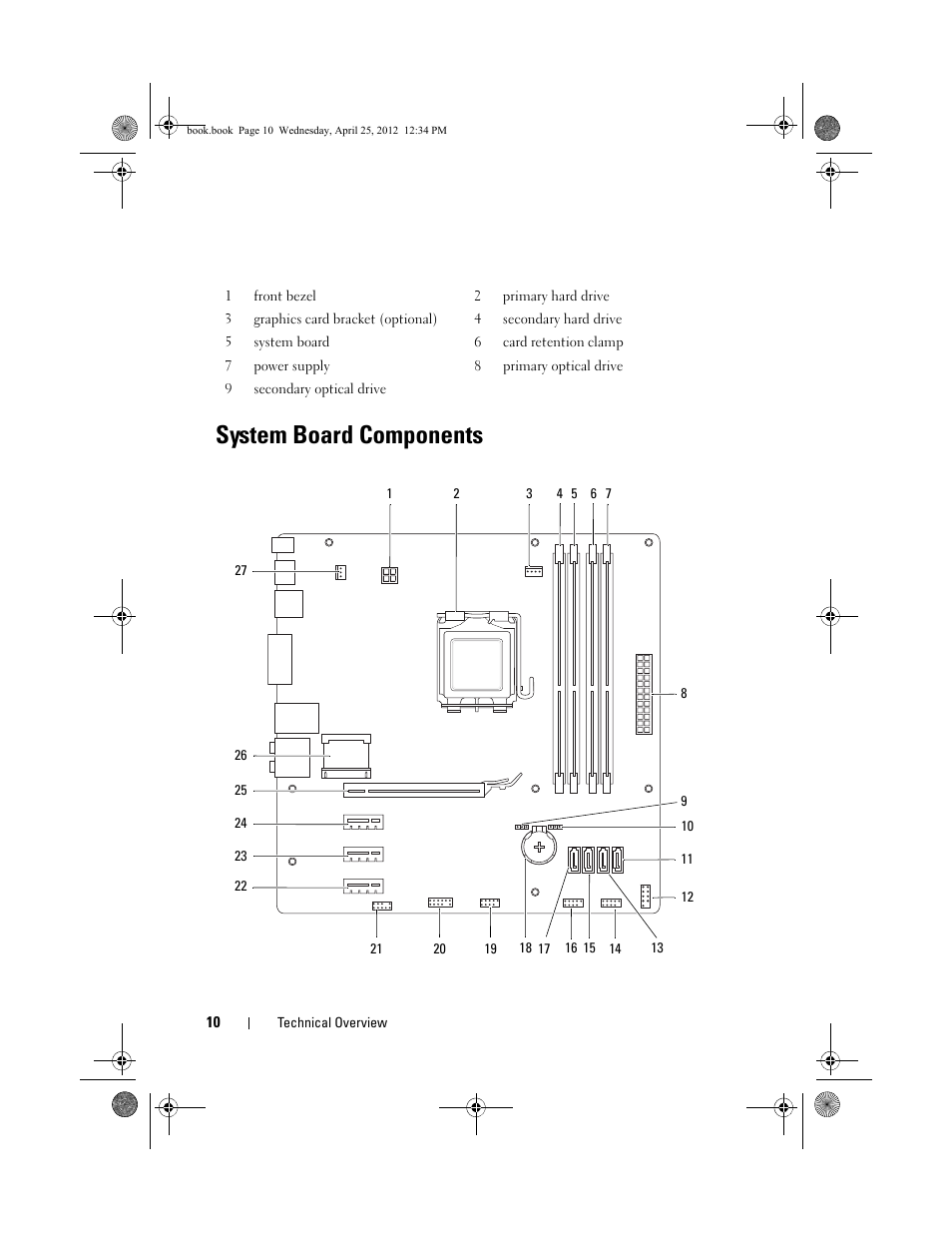 System board components | Dell XPS 8300 (Late 2010) User Manual | Page 10 / 116