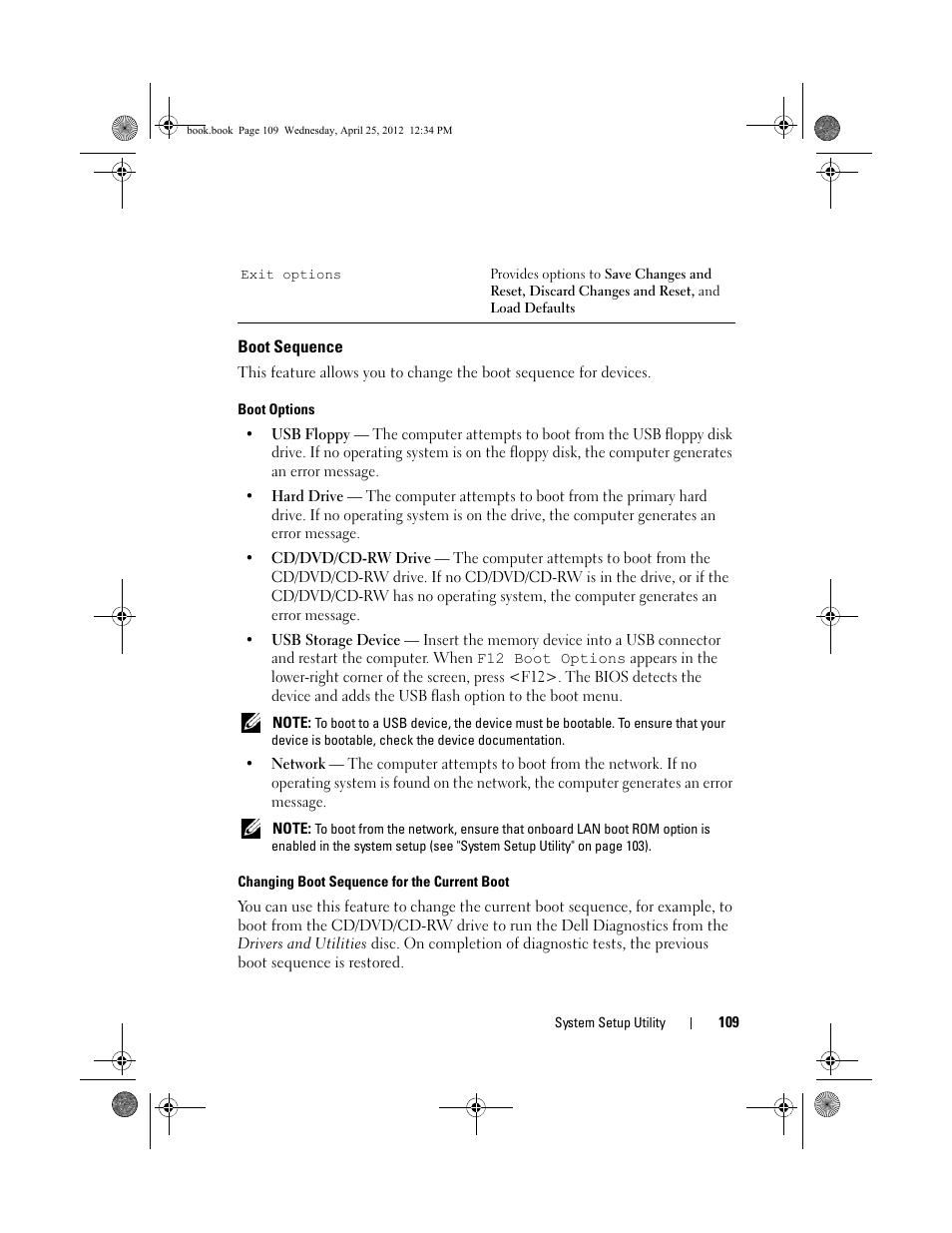 Boot sequence | Dell XPS 8300 (Late 2010) User Manual | Page 109 / 116