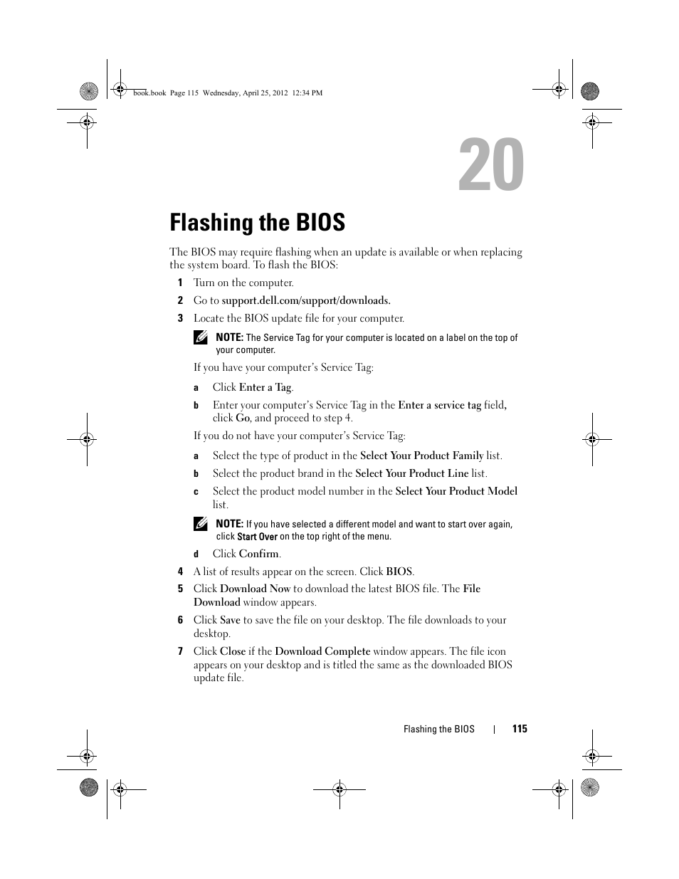 Flashing the bios | Dell XPS 8300 (Late 2010) User Manual | Page 115 / 116