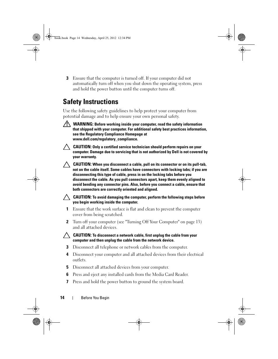 Safety instructions | Dell XPS 8300 (Late 2010) User Manual | Page 14 / 116