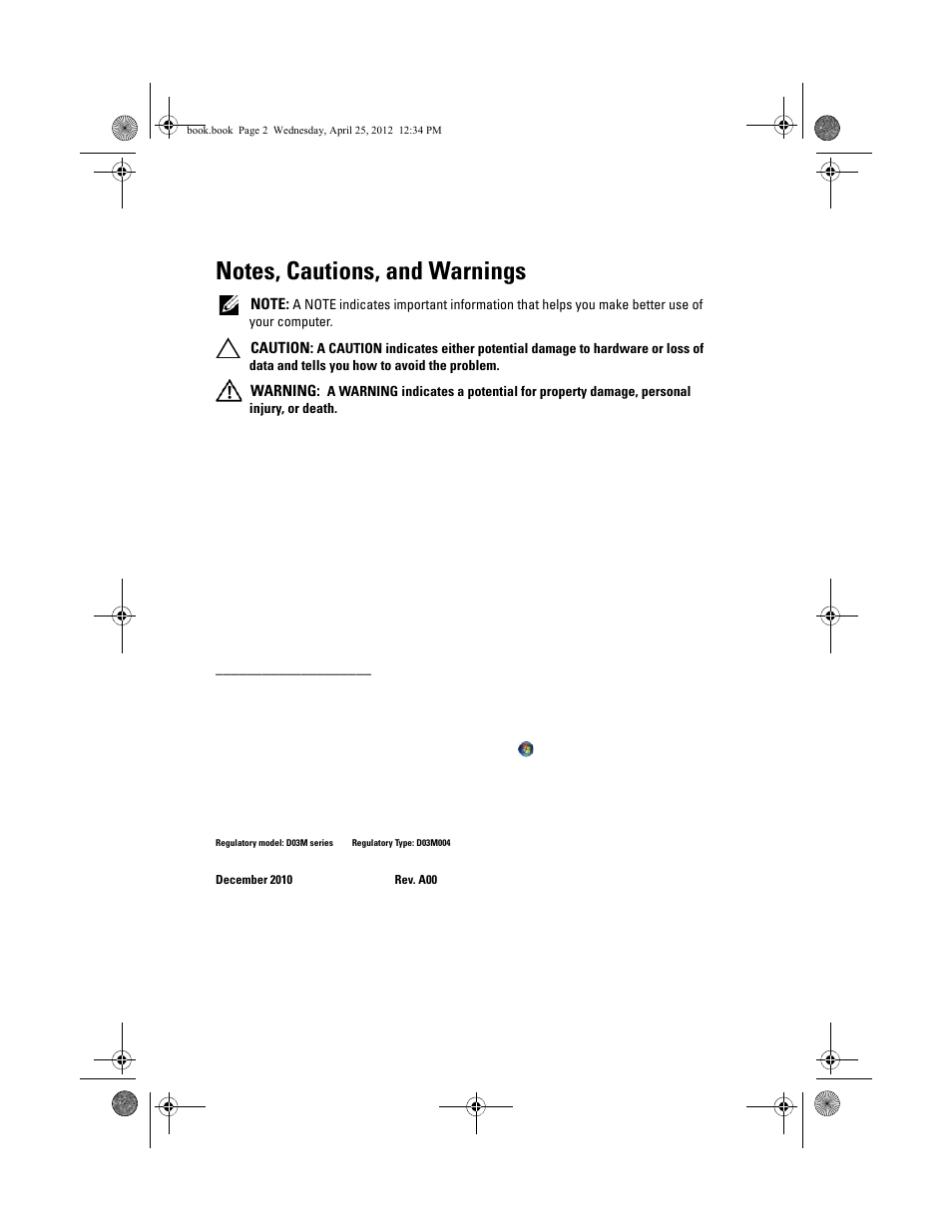 Notes, cautions, and warnings | Dell XPS 8300 (Late 2010) User Manual | Page 2 / 116