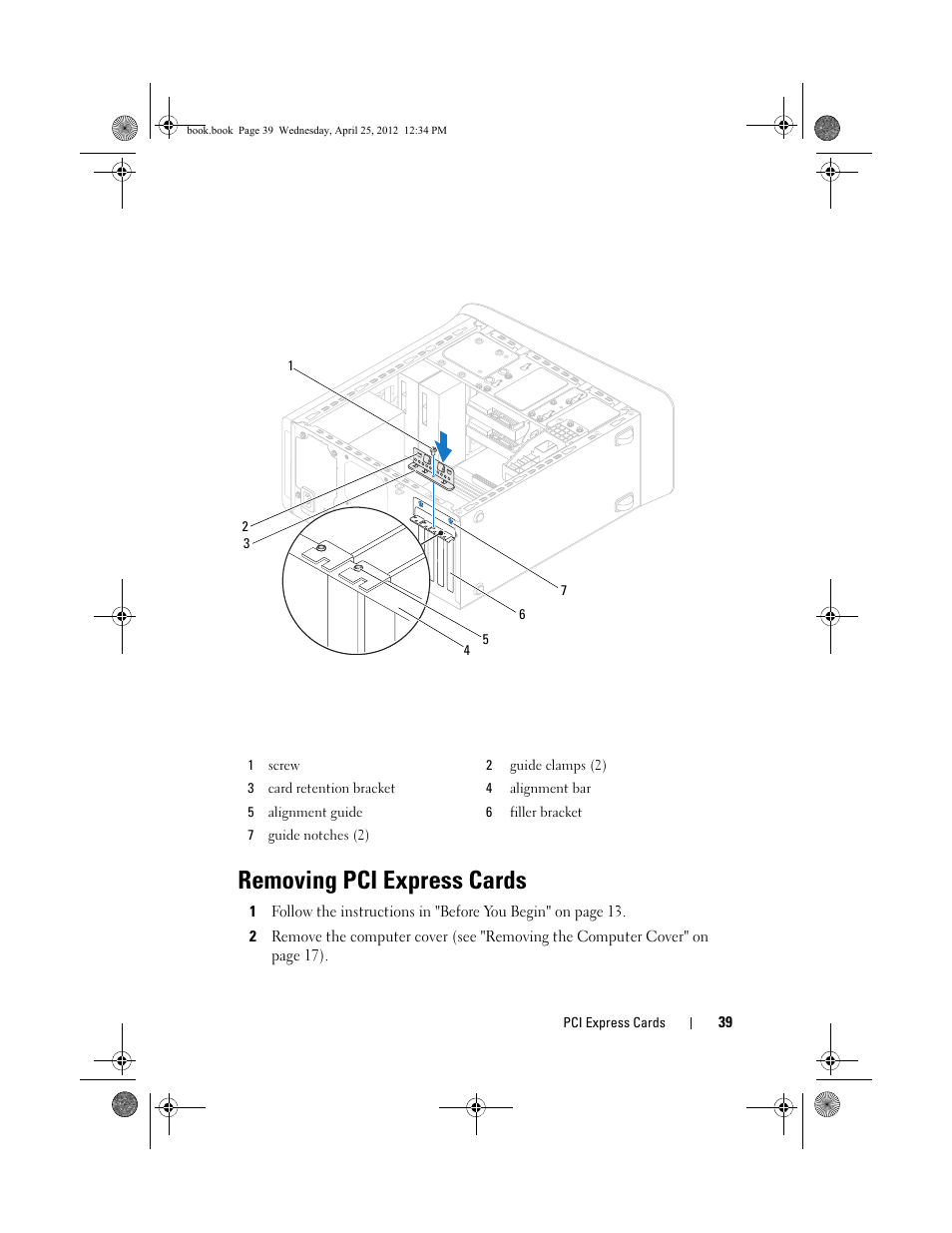 Removing pci express cards | Dell XPS 8300 (Late 2010) User Manual | Page 39 / 116