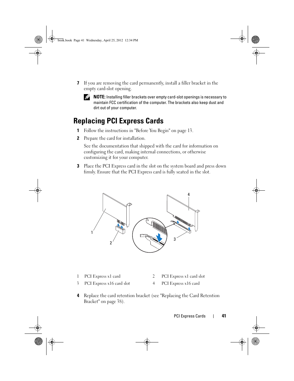 Replacing pci express cards, 2 prepare the card for installation | Dell XPS 8300 (Late 2010) User Manual | Page 41 / 116